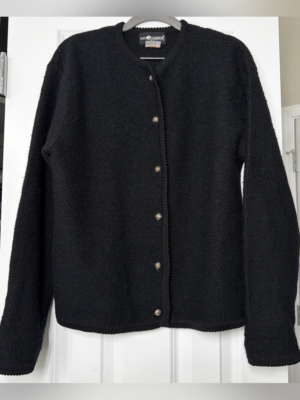 Sag Harbor Wool Black Button-Front Knit Cardigan